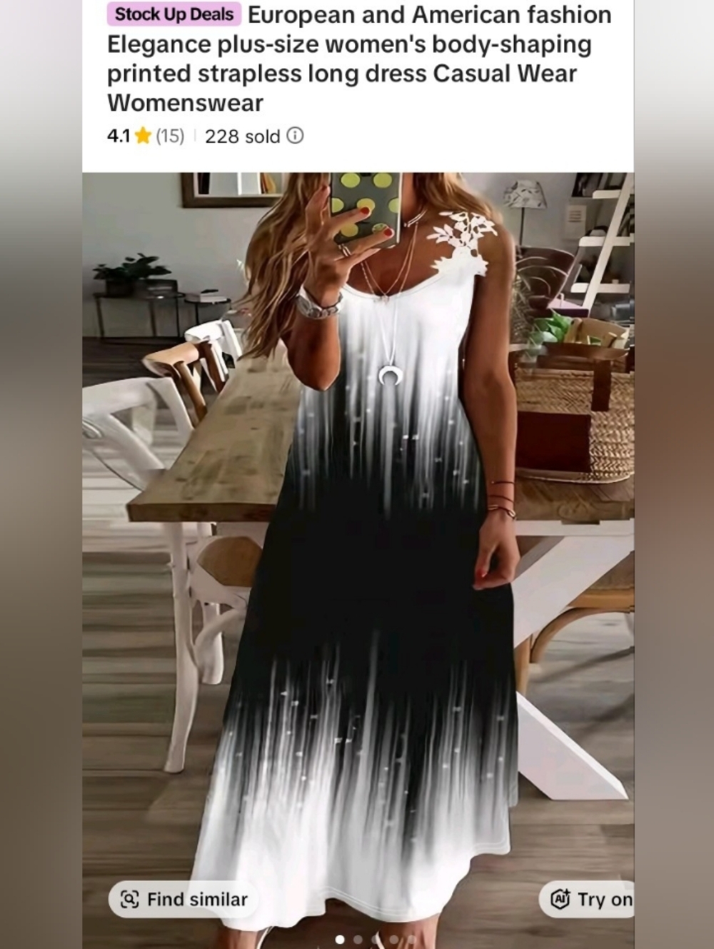 Women’s Ombre Strapless Maxi Dress - Black & White